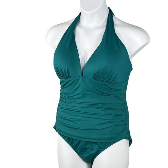 Lauren Ralph Lauren NWT Womens 16 Teal One Piece Halter Swimsuit Slimming Fit - Picture 5 of 14